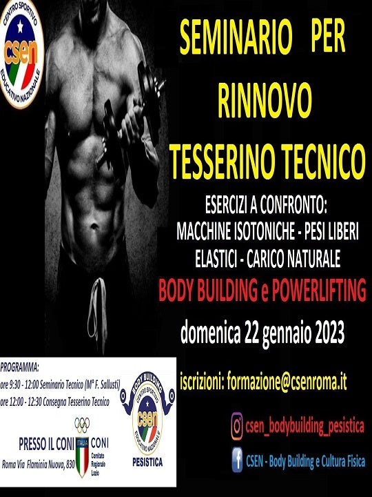 Seminario per rinnovo tesserino tecnico Body Building e Powerlifting